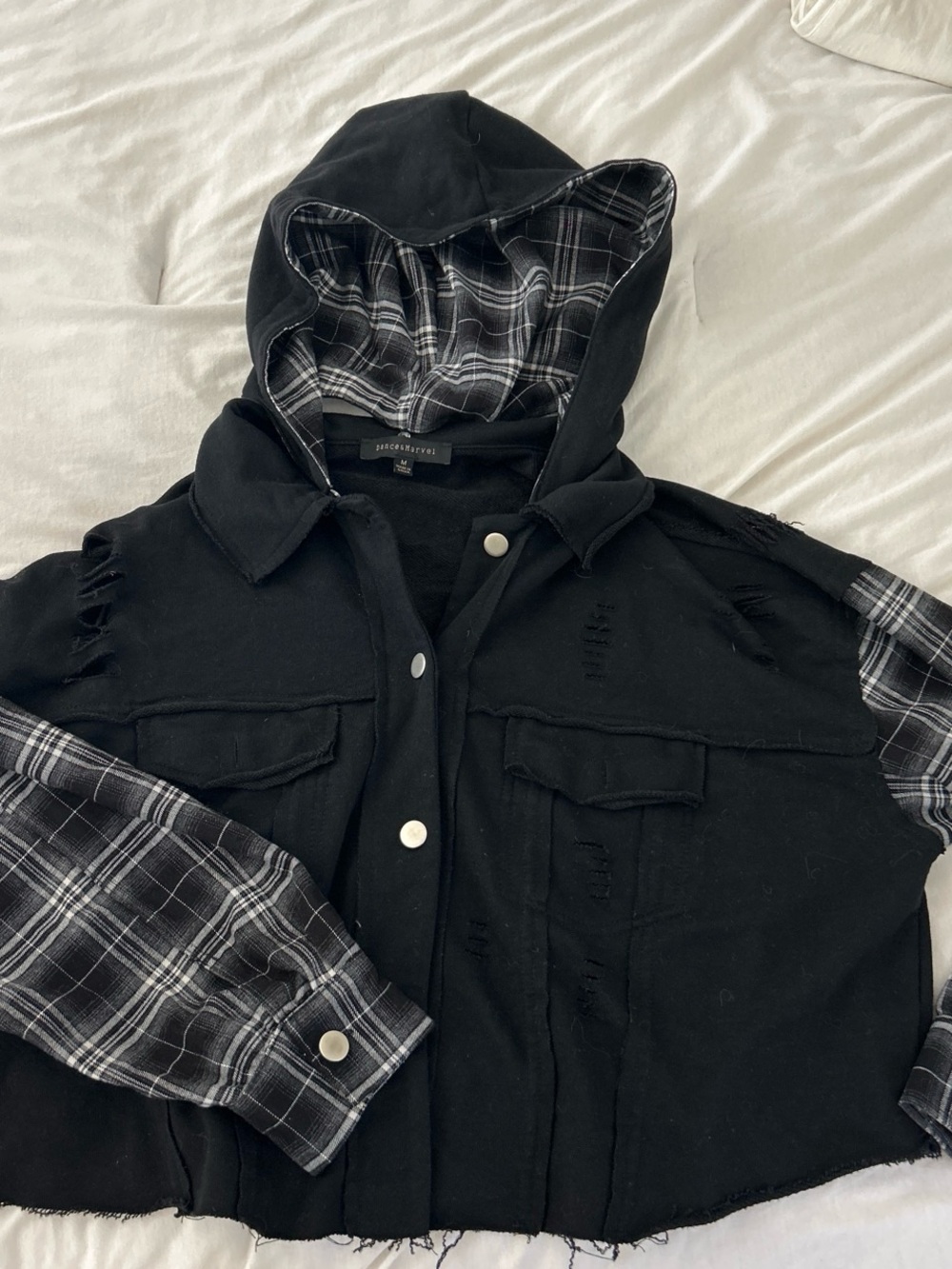 Dance & Marvel Black Hoodie Jacket with Plaid Lining